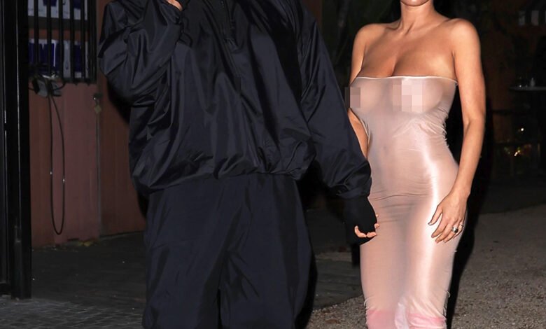 Bianca Censori wears completely sheer tube dress and knee-high stockings for Kanye West outing