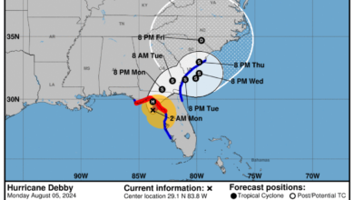 Hurricane Debby track shows Florida landfall near. See the path online