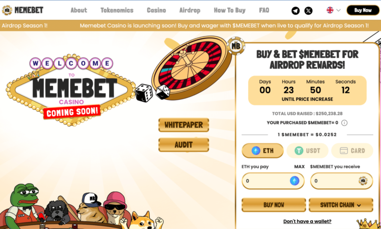 Web3’s First Meme Coin Casino Memebet Token Raises $250K in Launch Week